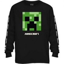 반려용품 Minecraft 남아용 크리퍼 페이스 긴소매 티셔츠 블랙., Black, one option