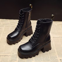 라오농 두꺼운 밑창 여성의 가을 새로운 하이힐 두꺼운 굽 짧은 부츠 영국 바람 스퀘어 헤드 얇은 싱글 부츠 +12DdGYI1