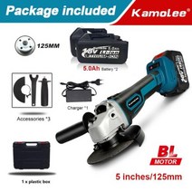 슬라이딩각도절단기 멀티커터기 고속절단기 KamoleeM14 125MM 5 인치 18500RPM 브러시리스 무선 앵글 그라인더 4 단 절단 마끼다 18V 배터리와 호환 가능, Two Battery Plastic+125mm US