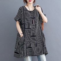퀸앤조이 미녀77 스트라이프 포켓 반팔 린넨셔츠