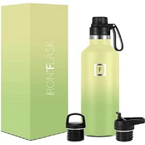 IRON FLASK 32온스 텀블러 스포츠 물병 절연 스테인리스 보온보냉(3가지뚜껑), 라임