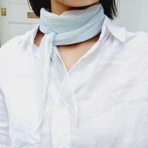 [자체제작] 아리 스트라이프 린넨실크 미니마름모 스카프 (스카이블루)