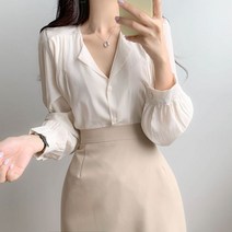 박남매 / 브이넥 오픈 핀탁 실키 긴팔블라우스 P000BLDM