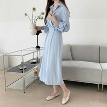 [랜덤플레이] 버튼 랩 카라 셔츠 원피스