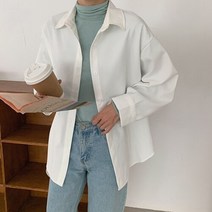 여성셔츠 블라우스 아나운서 앞지퍼 오버핏 가을 스타일 솔리드 빈티지 ​​ 긴팔
