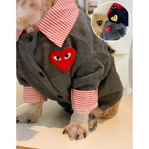 꼼데개르송 하트 패치 강아지 고양이 가디건 S-2XL, 레드