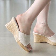 [바닐라슈] 로프슨 슬림라운드 라탄원탑 통굽웨지힐 슬리퍼(7cm)