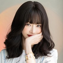 중단발 웨이브 펌 자연스러운 네추럴 여자 가발, 43CM, 단일사이즈