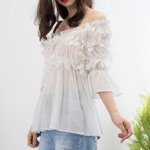 쿠키세븐 A2394 플라워 프릴 밴딩 블라우스