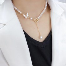 DarjinQD 빈티지할리우드 담수진주목걸이 패션 바로크 고급 펜던트 페미닌 어울리는 악세사리