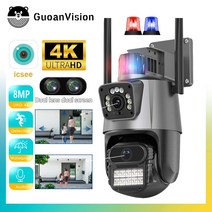 야생동물CCTV 농막 듀얼 렌즈 자동 추적 방수 보안 비디오 감시 경찰 조명 경보 야외 와이파이 PTZ 8MP 4K IP 스크린, 13.4MP Add 128G SD Card - EU 플