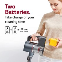 LG 코드제로 무선 스틱 진공 청소기 단단한 바닥 카펫 실내 장식 자동차 애완 동물 털 강력한 흡입 추가 배터리 최대 80분 경량 휴대용 A907GMS12407
