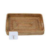 줍줍상점 라탄 원형 사각 육각 트레이 바구니 바스켓 실리콘후크, 손잡이 직사각 트레이 (중)+실리콘 후크 1매