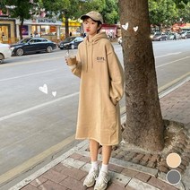 협력브랜드 도툼 기모 후드 롱원피스