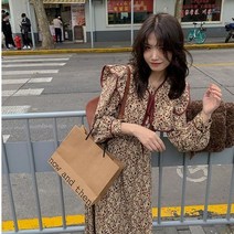 봄 가을 여성 하객룩 루즈핏 꽃 무늬 빅카라 플라워 쉬폰 원피스 여자 봄옷 베이지 네이비 2컬러