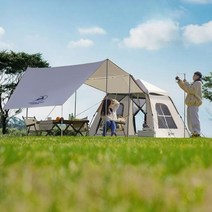 야외 자동 텐트 캐노피 하나의 투인원 방수 두꺼운 글램핑 감성 장박 대형, 베이지색 텐트