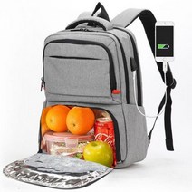 USB 보온도시락 발열용기 대학 책가방용 점심 배낭 노트북 가방 절연 구획 포트 도시락 데이팩 15.6 인치, GRAY_15인치