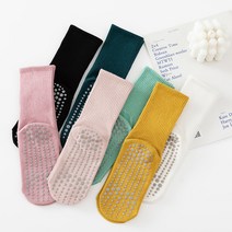 일상속반짝 여성용 논슬립 무지 골지 중목 필라테스 요가 헬스 스포츠 양말 4켤레, 화이트/머스타드/진핑크/진그린