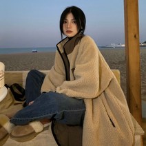 뉴타임즈 여성 가을 오버핏 양털 뽀글이 후리스 롱 집업 점퍼A8