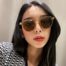 멜라크메 남자 여자 공용 다각 라운드 찡 뿔테 투명베이지 패션 선글라스