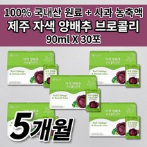 제주 제주산 빨간 자색 양배추 브로콜리즙 첨가물 없는 건강즙 음식 저온 가공 국산 국내산 적 적색 양배추 사과 농축액 브로콜리 진액 엑기스 액기스 착즙 주스 즙 90ml 30포, 5개