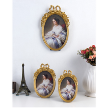 유럽풍 빈티지 앤틱 타원 리본 액자 거울 (아이보리) 5type, 5x7(액자)