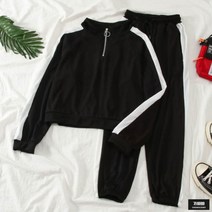 가바바 여성 긴팔 트레이닝복 오버핏 캐주얼 크롭티 아노락 청소년 트레이닝복 세트 G60681