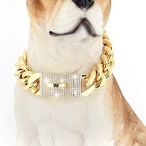 BMusdog 반짝이는 CZ 다이아몬드가 달린 골드 체인 개 목걸이 19MM 튼튼하고 두꺼운 18K 골드 쿠바 링크 체인 스테인리스 스틸 금속 링크 워킹 체인 목걸이 (25.4cm