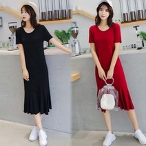 여성 캐주얼 데일리 크로밍 반팔 플레어 롱원피스 _ 22521EA