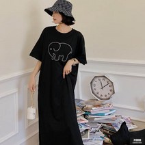 가바바 여성 원피스 귀여운 아가 코끼리 티셔츠 반팔 롱원피스 G49032