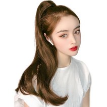 가발위드 긴머리 루즈 세발 집게형 포니테일, 골드브라운