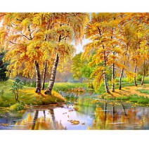 votgl diy 그림그리기 풍경 DIY 명화 그리기 세트 40 x 50 cm 액자 포함, 40*50 테이프 내부 프레임, 4 골드숲S050