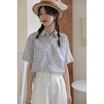 [이꾸띠] 아보네리 여성 꽃무늬 브이넥 카라 등 트임 언발 블라우스 2컬러