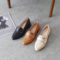 제이슈즈 스티치 스퀘어 가죽 로퍼 굽4cm 3color