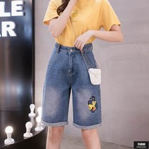가바바 여성 빅사이즈 청반바지 구피프린팅 롤업 심플 데님 반바지 G47042