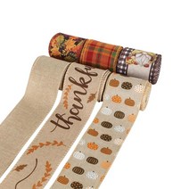 GHSHOP 6x6yds 가을 유선 리본 트리밍 6.3cm 가을 화환에 대한 재사용 가능한 추수 감사절 포장 리본 DIY 공예 가을 장식, 폴리에스터, 회색 잎 격자