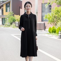 엄마옷 모슬린 브로치플리츠 긴팔원피스 OP208161마담 미시옷 50대 중년여성의류 60대 엄마옷 빅사이즈 할머니옷 여성옷