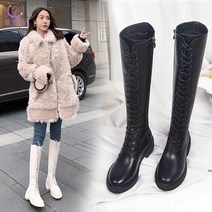 셀럽당 여성용 레이스업 부츠 하이 부츠