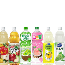 [제이마트] 해태 갈아만든배+아침에사과+코코팜 복숭아+포도+레몬에이드+머스캣 1개씩 총6개, 각1개씩 총6개, 1.5L