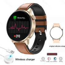 가성비스마트워치 nfc 스마트 시계 남성 ecg + ppg 심박수 여성 스마트 시계 bt 통화 gps 운동 트랙 스포츠 smartwatch android ios, 로즈 골드 레더