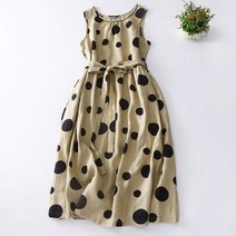 여성 땡땡이원피스 레트로 라운드넥 민소매 조끼 물방울 무늬 롱 스커트 루즈핏 여름