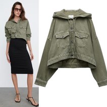 ZARA st 자라 스타일 야상 바람막이 자켓 워싱 데님 크롭 카키 후드