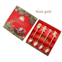4PCS Ins 스타일 크리스마스 스푼 스테인레스 스틸 스푼 크리 에이 티브 믹싱 커피 디저트 스푼 크리스마스 선물 상자 부엌에 대 한 설정, 선물 상자 로즈 골드