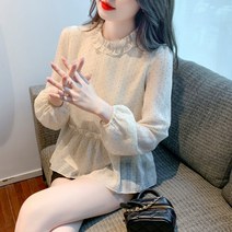 봄 프릴넥 도트 러블리 블라우스 루즈핏 무드탑