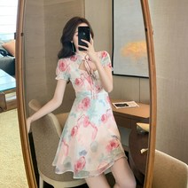 5월하객룩 여름 플라워 스커트 허리 퍼프 소매 원피스 키작녀 데이트 오피스룩 상견례 드레스