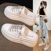 Y.GA 봄 여름 패션 캐주얼 뒷굽 없는 캔버스화 여성 발편한 통근 굽높은운동화 올블랙 7cm 통굽 캔버스화 클래식 하이 캐주얼 슈즈 슬립온