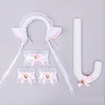 히메 공주 고양이 머리띠 꼬리 세트 초커 팔찌