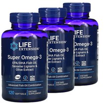 라이프익스텐션 슈퍼 오메가3 피쉬 오일 참깨 시세미 리그난과 올리브 추출물 소프트젤 120정 3개