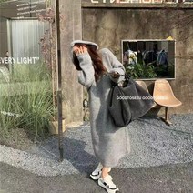 뚱뚱한 사람들을위한 한국 게으른 드레스 큰 크기 봄과 가을 슬림 니트 드레스 후드 스웨터 드레스 겨울
