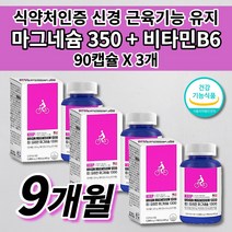 윗 입술 왼쪽 오른쪽 눈 꺼풀 눈밑 눈가 손 떨림 증상 허벅지 종아리 다리 신경 근육 경련 기능 유지 마그네슘 350 권장량 보충 비타민B6 마그비 마그네비 정 영양제 90캡슐, 3개
